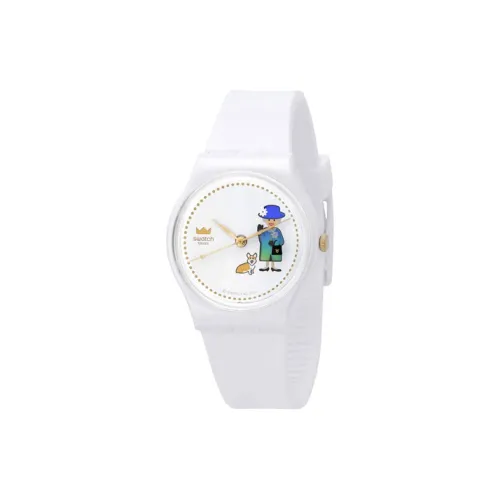 Swatch Quartz Механизм Унисекс Часы 34 мм Белый Циферблат Пластиковый Корпус Часы Силиконовый Ремешок