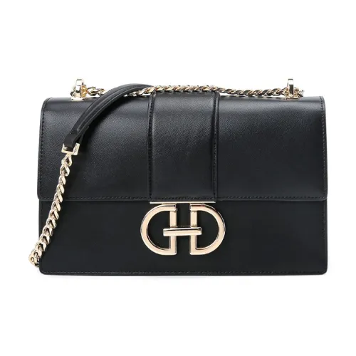 HONGU Сумка через плечо из коровьей кожи стандартная женская темно-черная