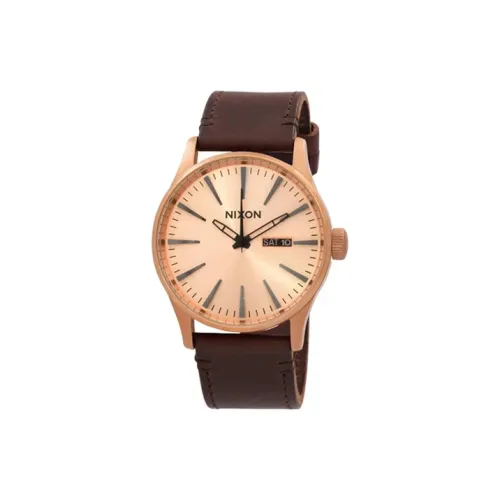 NIXON Sentry Collection Мужские часы Кварцевый механизм Кожаный ремешок 42 мм Розовое золото Циферблат часов Мужские часы