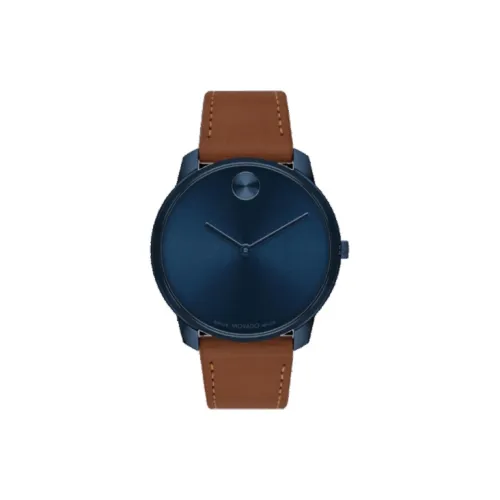 MOVADO Кварцевый механизм Мужские часы Часы 42 мм Синий циферблат Корпус из нержавеющей стали Кожаный ремешок 3600830