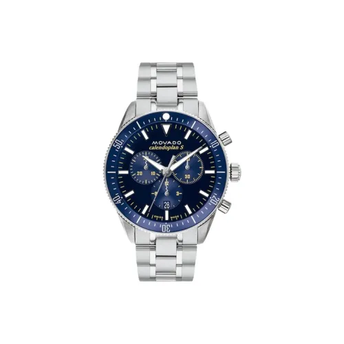 MOVADO Кварцевый механизм Мужские часы Часы 42 мм Синий циферблат Корпус из нержавеющей стали Ремешок из нержавеющей стали