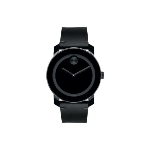 MOVADO Кварцевый механизм Мужские часы Часы 42 мм Черный циферблат Корпус из нержавеющей стали Кожаный ремешок
