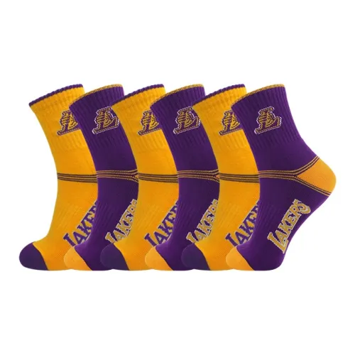 NBA 6 пар Фиолетовый+Золотой Мужские носки MID до икры