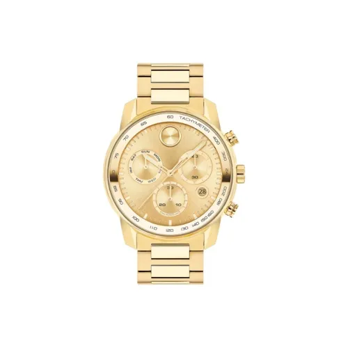 MOVADO Кварцевый механизм Мужские часы Часы 44 мм Золотой циферблат Корпус из нержавеющей стали Ремешок из нержавеющей стали