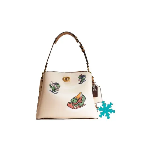 COACH Willow Кожа Тоут Сумка Сумка для покупок Сумка Сумка через плечо Большая Женская Латунь и Меловый Разноцветный