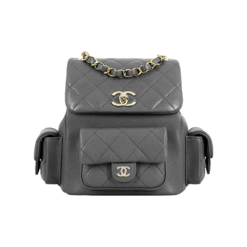 CHANEL Рюкзак из крупнозернистой коровьей кожи большой женский темно-серый