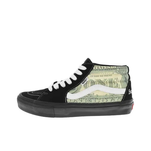 Supreme x VANS Skate Grosso MID Устойчивый к истиранию Дышащий MID Скейтбординг Кроссовки Унисекс Черный Зеленый