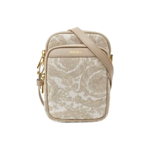 VERSACE Barocco Полиамид с Хлопком Чехол для телефона Сумка через плечо Маленький Мужской Бежевый Лоскутный С принтом