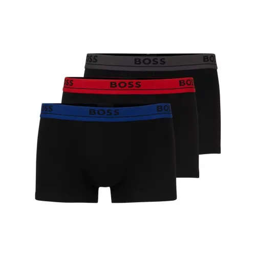 Hugo Boss THREE Пачка OF Эластичный хлопок Транкс с логотипом на поясе Нижнее белье Мужской 3 шт Черный