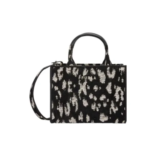 Furla Opportunity Жаккардовая ткань Тоут Сумка Сумка для покупок Сумка на плечо Сумка Мини Женская Черная и Светло-Серая