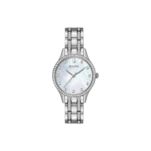 BULOVA Crystal Collection Женские часы Кварцевый механизм Ремешок из нержавеющей стали 32 мм Белый циферблат