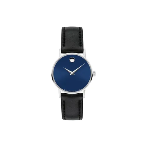 MOVADO Кварцевый механизм Мужские часы Циферблат 28 мм Синий Нержавеющая сталь Корпус Кожаный ремешок 607270