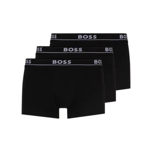 Hugo Boss THREE Пачка OF Эластичный хлопок Транкс с логотипом на поясе Нижнее белье Мужской 3 шт Черный