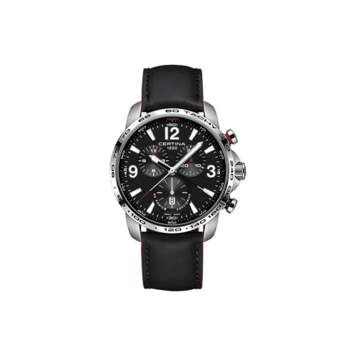 Certina Кварцевый механизм Мужские часы Часы 44 мм Черный циферблат Корпус из нержавеющей стали Кожаный ремешок