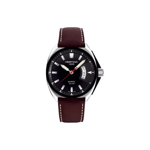 Certina Автоматический Механический Часы Мужские 43 мм Черный Циферблат Корпус из Нержавеющей Стали Кожаный Ремешок