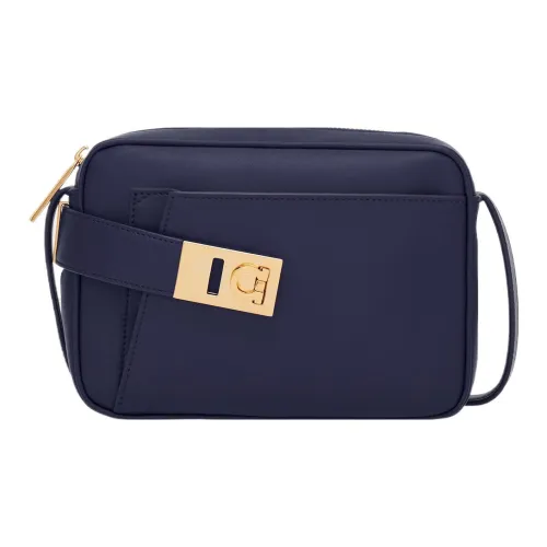 FERRAGAMO Телячья кожа Camera Сумка Сумка через плечо Маленькая Женская Полночный синий
