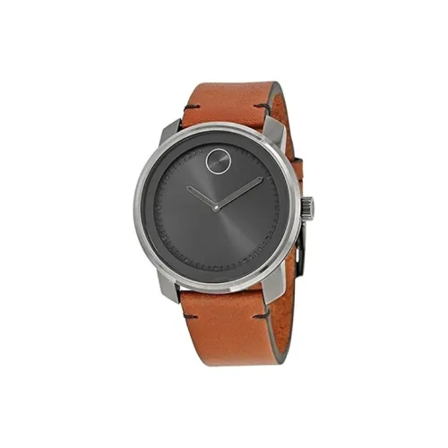 MOVADO Кварцевый механизм Мужские часы Часы 43 мм Серый циферблат Корпус из нержавеющей стали Кожаный ремешок