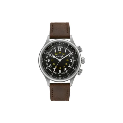 BULOVA A 15 Pilot Collection Мужские часы Автоматический механический механизм Кожаный ремешок 42 мм Черный циферблат
