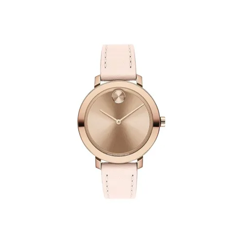 MOVADO Кварцевый механизм Женские часы 34 мм Золотой циферблат Нержавеющая сталь Корпус Кожаный ремешок