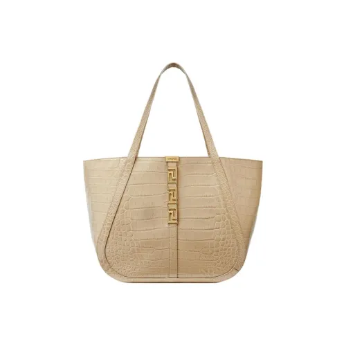 VERSACE Greca Goddess Коровья кожа Тоут Сумка Сумка для покупок Сумка на плечо Сумка Большая Женская Бежевая