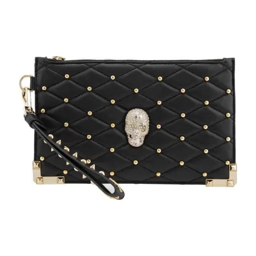 PHILIPP PLEIN Кожаный клатч с текстурой "кифт" Маленький Женский Черный