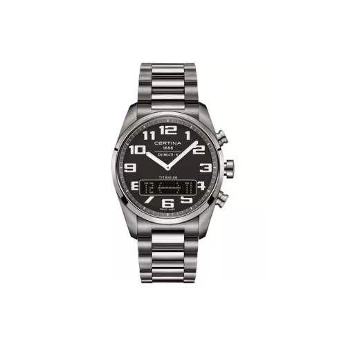 Certina Кварцевый механизм Мужские часы Часы 42 мм Черный циферблат Титан Корпус часов Титан Ремешок