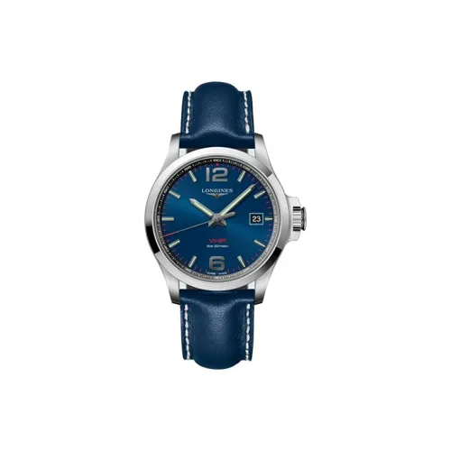 LONGINES Quartz Механизм Женские часы 43 мм Синий циферблат Корпус из нержавеющей стали Кожаный ремешок