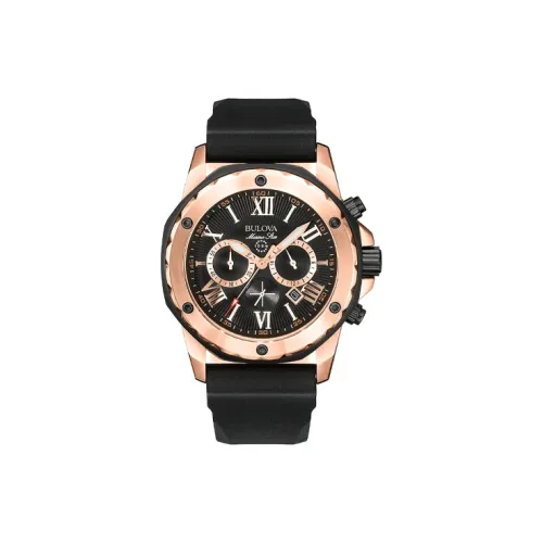 BULOVA Мужские часы Кварцевый механизм Резиновый ремешок 44 мм Черный циферблат