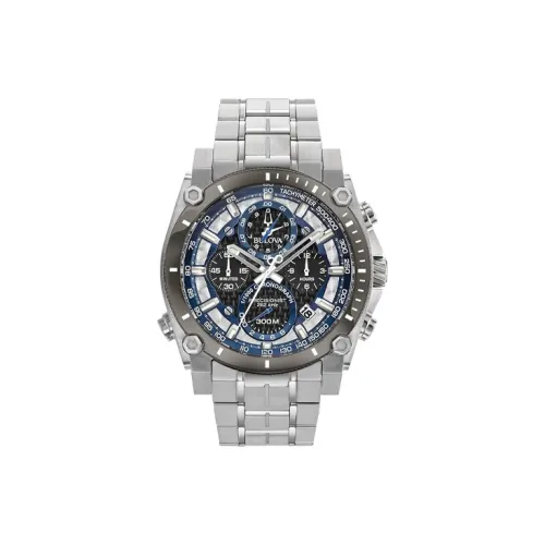 BULOVA Мужские часы Кварцевый механизм Ремешок из нержавеющей стали 46 мм Черный циферблат