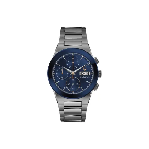 BULOVA Мужские часы Кварцевый механизм Ремешок из нержавеющей стали 41 мм Синий циферблат