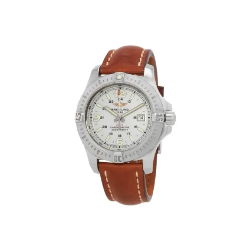 Breitling Кварцевый механизм Мужские часы Часы 44 мм Белый циферблат Корпус из нержавеющей стали Кожаный ремешок