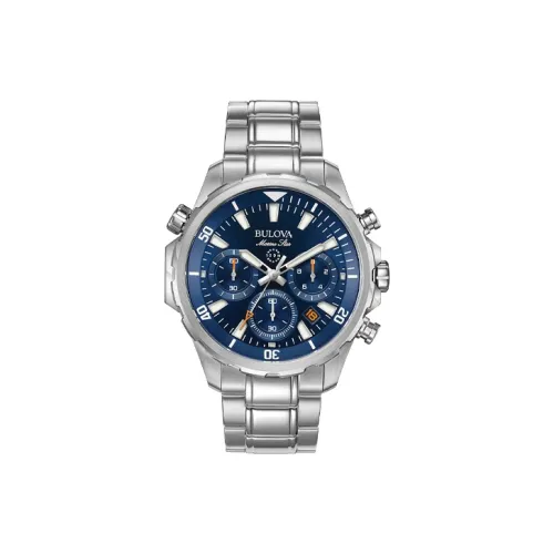 BULOVA Мужские часы Кварцевый механизм Ремешок из нержавеющей стали 43 мм Синий циферблат