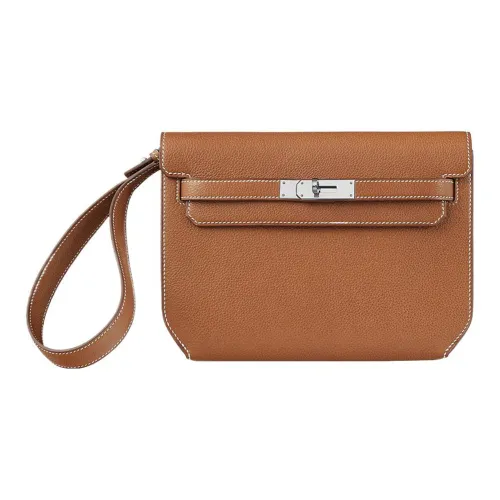 HERMES Kelly Depeches Коровья кожа Togo Клатч Мужской 34 Fauve Свет Рыжевато-коричневый