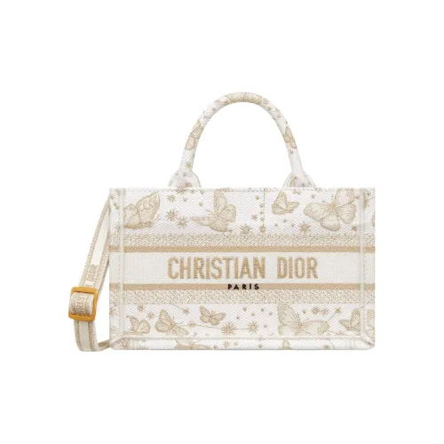 DIOR BookTote Вышивка Сумка-тоут Сумка для покупок Сумка через плечо Мини Сумка Женская Бежевая и Белая