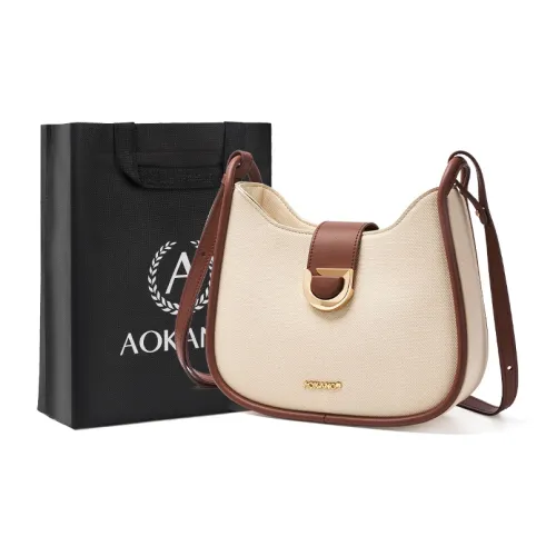 AOKANG Сумка из коровьей кожи Saddle Сумка через плечо Сумка для поездок Сумка через плечо Женская Бежевый и Кофейный Бежевый и Черный