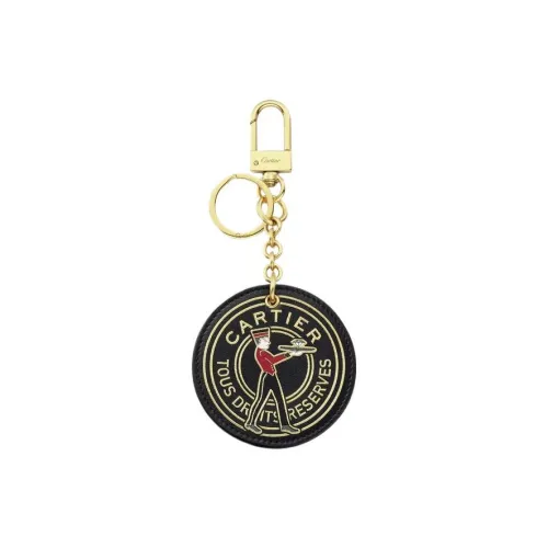 Cartier Брелок Для Ключей С Медальоном Diabolo De Cartier Телячья Кожа Черного Цвета И Позолоченная Отделка