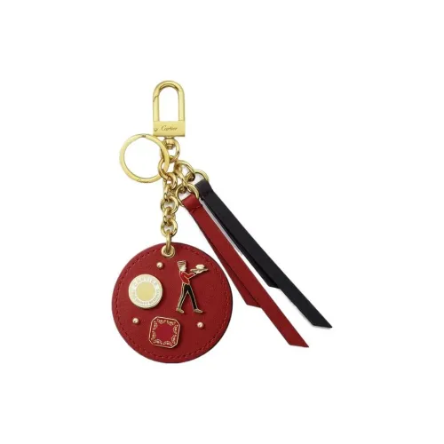 Cartier Брелок Для Ключей Diabolo De Cartier С Медальоном Телячья Кожа Красного И Черного Цветов, Позолоченная Отделка