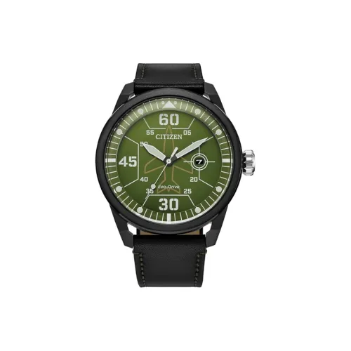 CITIZEN Asia Collection Светильник Кварцевый механизм Кожаный ремешок Часы Мужские Зеленый циферблат AW173503X