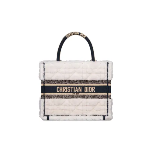 DIOR BookTote Shearling Tote Bag Shopping Bag Small Women's White