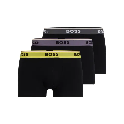 Hugo Boss THREE Пачка OF Эластичный хлопок Транкс с логотипом на поясе Боксеры Мужской 1 комплект 3 шт Черный