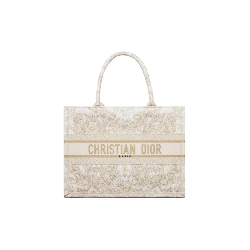 DIOR Вышивка Тоут Сумка Сумка для покупок Сумка среднего размера Женская Золотая и Белая