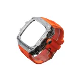 Серебряный корпус ★ Черная средняя рамка ★ Розовая золотая застежка + оранжевый ремешок