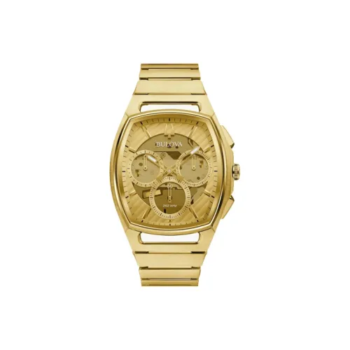 BULOVA Мужские часы Кварцевый механизм Ремешок из нержавеющей стали Золотой циферблат