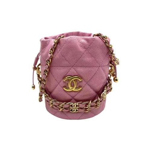 CHANEL Личиевая текстура Тисненая Телячья кожа Ведрообразная сумка Одно плечо Через плечо Клатч Женский Розовый