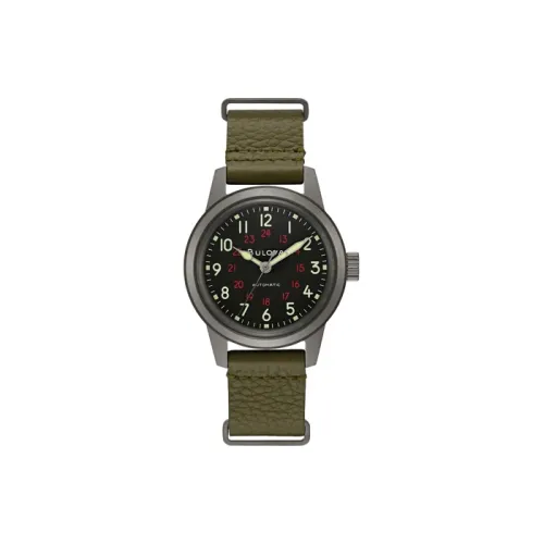 BULOVA Мужские часы Автоматический механический механизм Кожаный ремешок 38 мм Черный циферблат