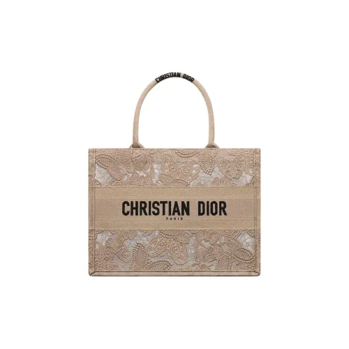 DIOR BookTote Вышивка Сумка-тоут Сумка для покупок Сумка среднего размера Женская Серый Бежевый