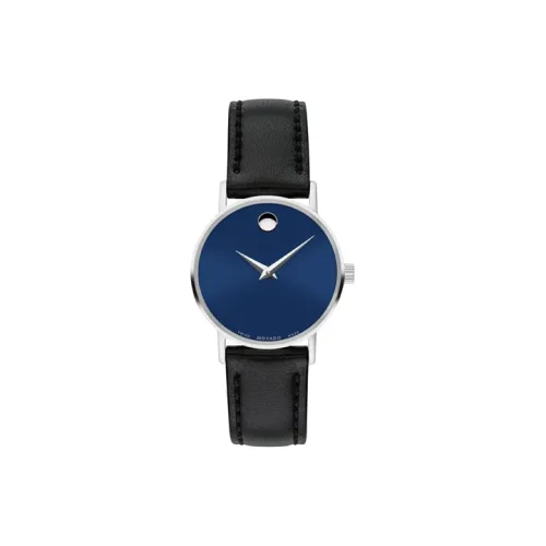 MOVADO Кварцевый механизм Женские часы 28 мм Синий циферблат Корпус из нержавеющей стали Кожаный ремешок 0607318