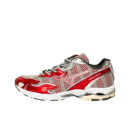 One Блок Пуховые куртки x Mizuno Wave Rider 10 Амортизация Износостойкий Низкий Топ Беговые кроссовки Мужской Красный Серый