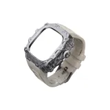 Прозрачная средняя рамка ★ Серебряный корпус ★ Серебряная пряжка + Белый ремешок