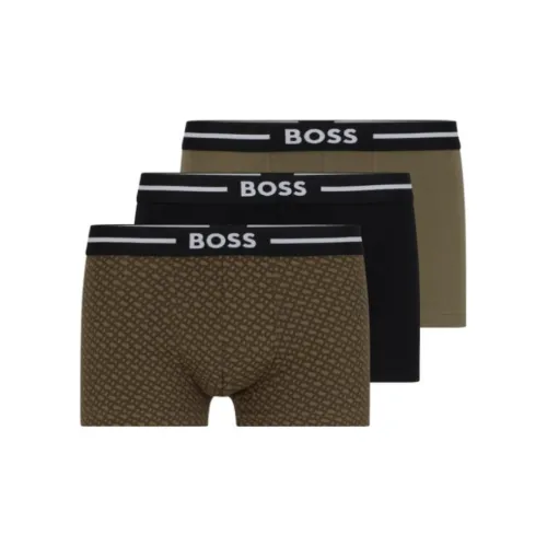 Hugo Boss FW23 Тройной Пачка OF Logo Waistband Транкс в Эластичном Хлопке Мужское Нижнее Белье 3 Упаковки